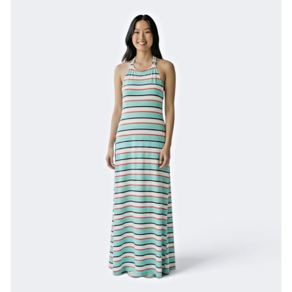 Tommy Bahama Women’s Sm Striped Maxi Dress Halter Neck Sleeveless Beach Resort